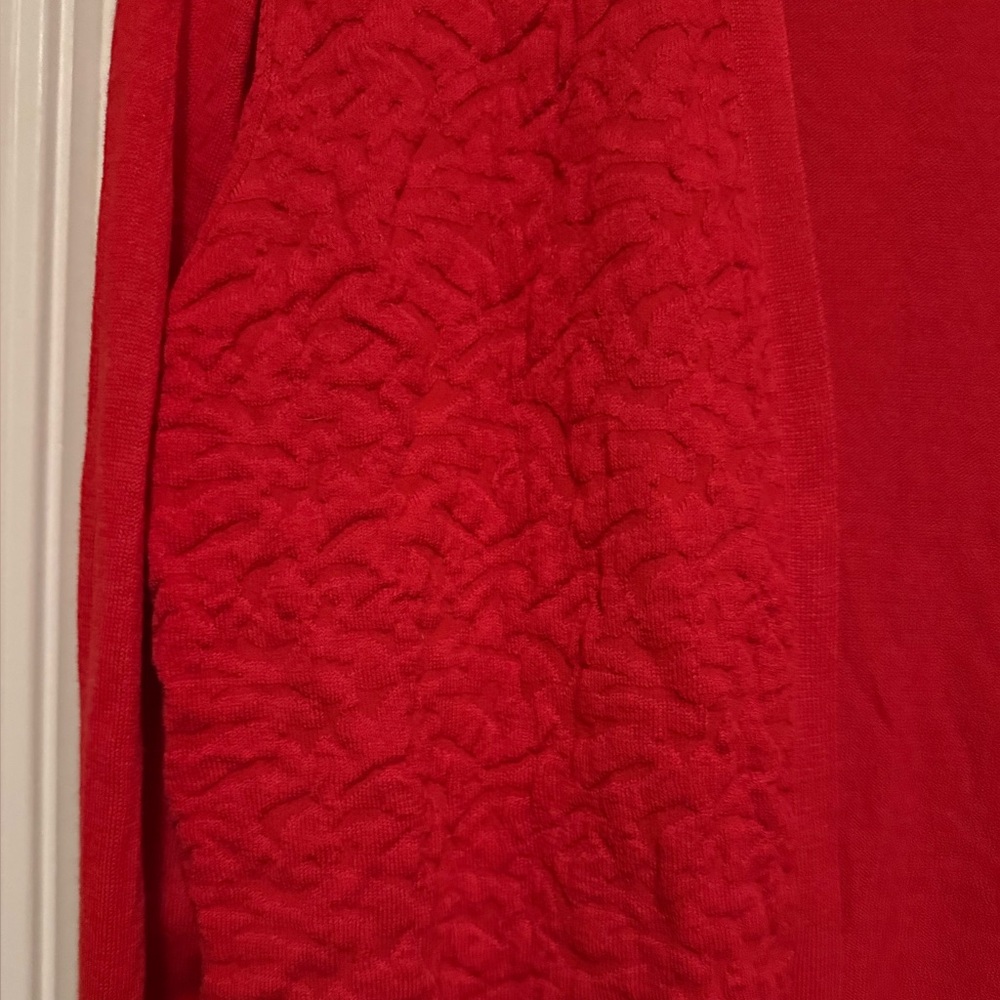 Kim Rogers large Vibrant Red Cardigan Sweater textured front thin lightweight - Picture 2 of 5